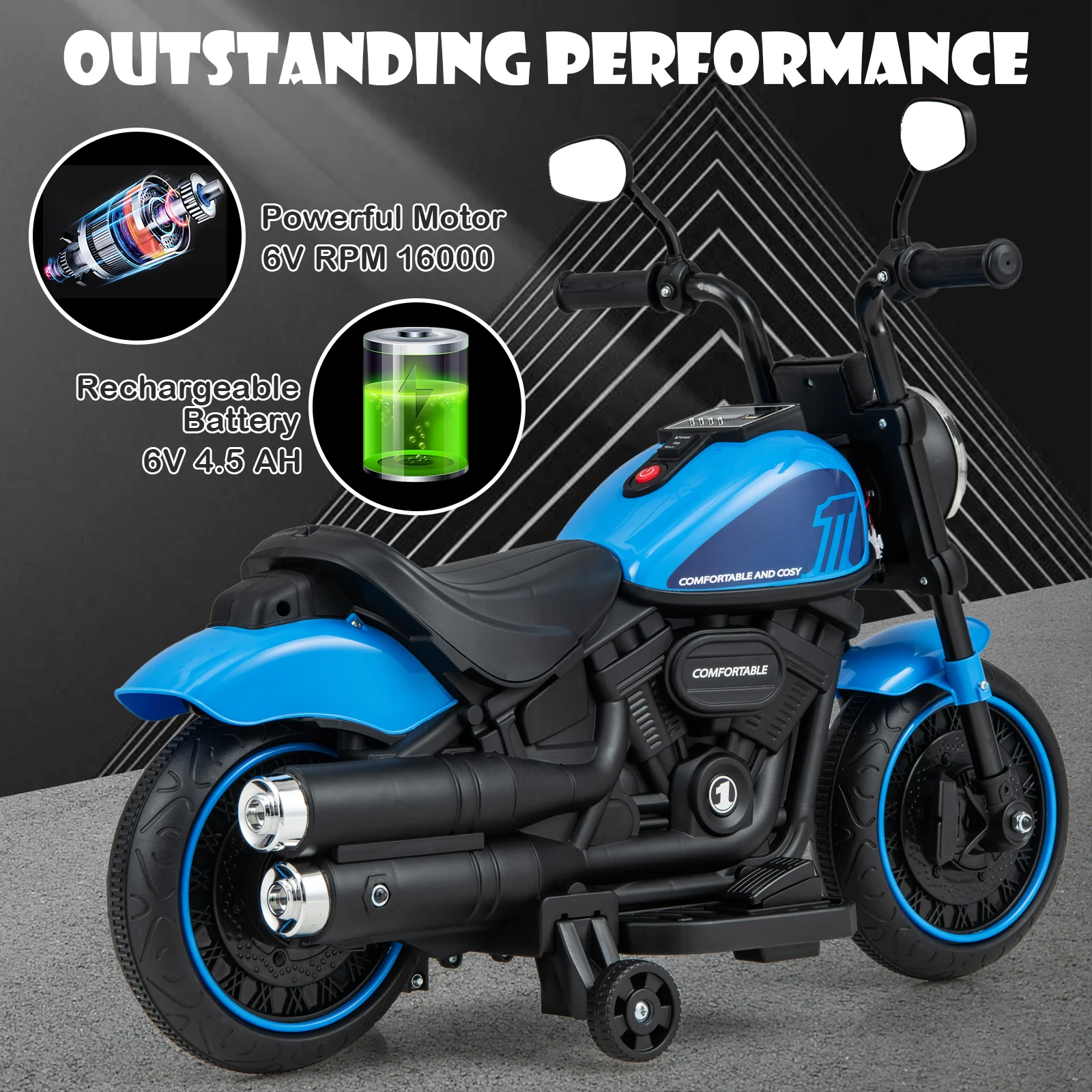 Kids Electric Motorcycle with Training Wheels and LED Headlights - Image 8