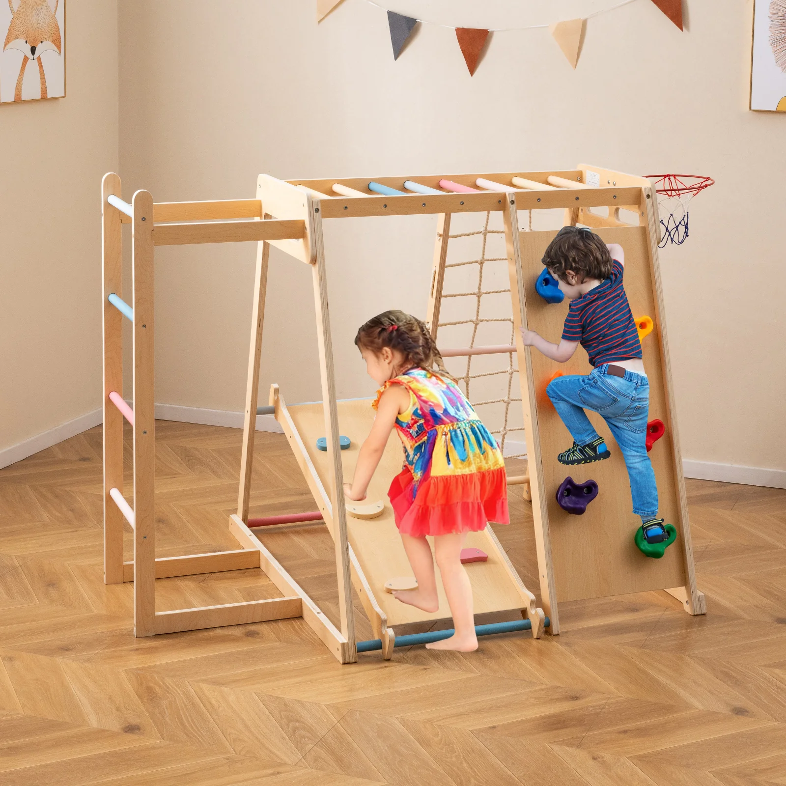 Kids Indoor Playground 6-in-1 Jungle Gym for 3-14 Years Olds - Image 2