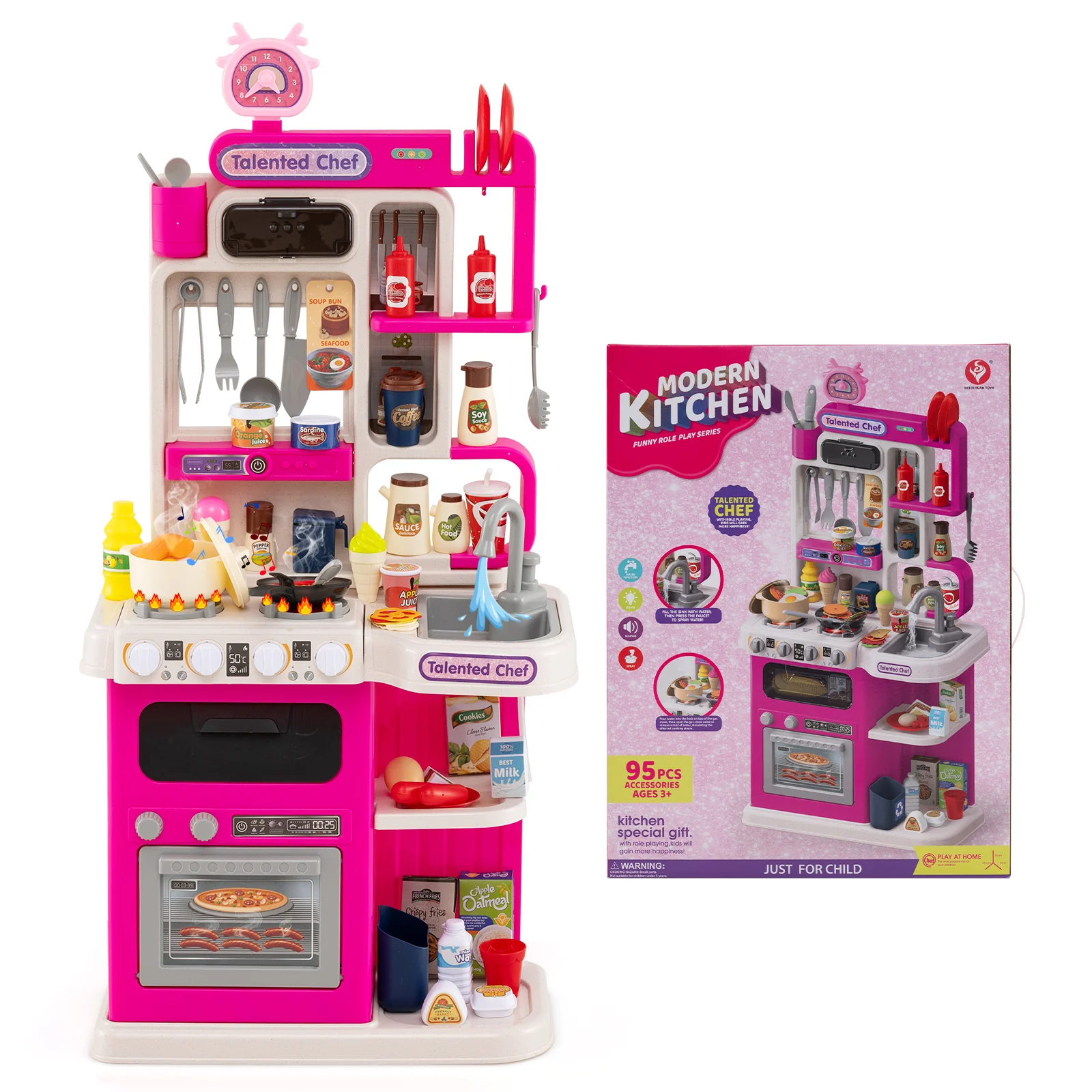 Kids Kitchen Playset Pretend Play Kitchen with Realistic Sounds and Lights - Image 14