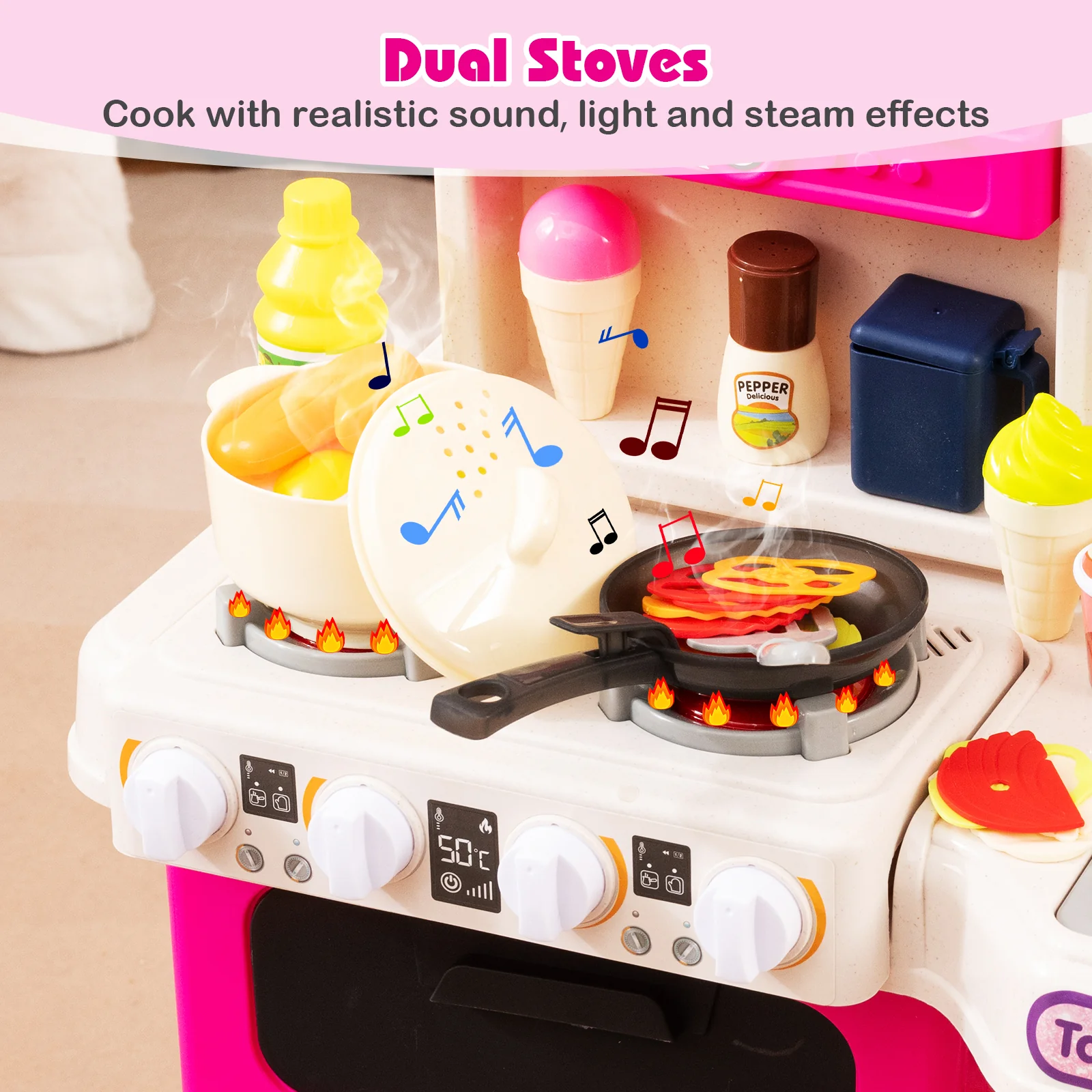 Kids Kitchen Playset Pretend Play Kitchen with Realistic Sounds and Lights - Image 15