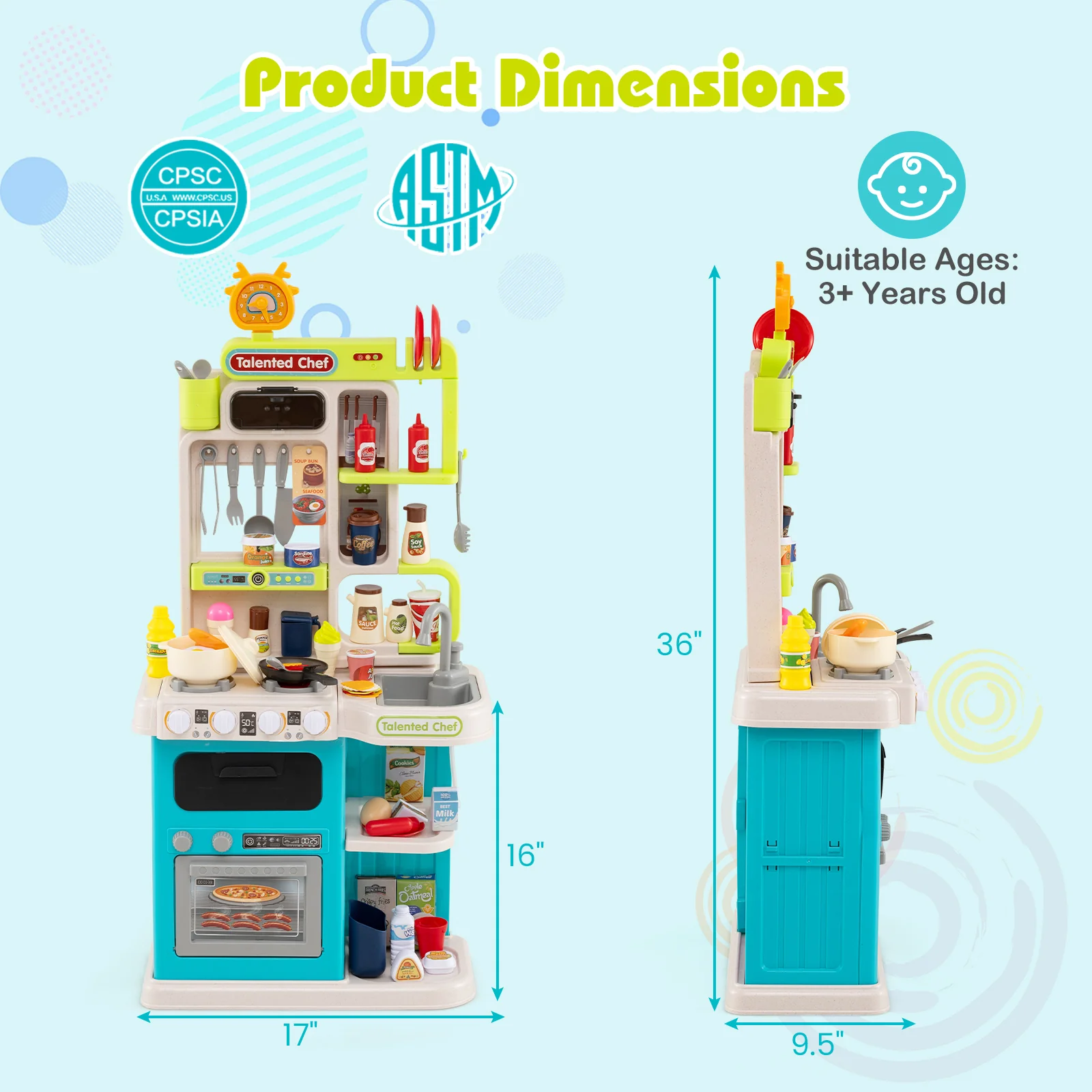 Kids Kitchen Playset Pretend Play Kitchen with Realistic Sounds and Lights - Image 5