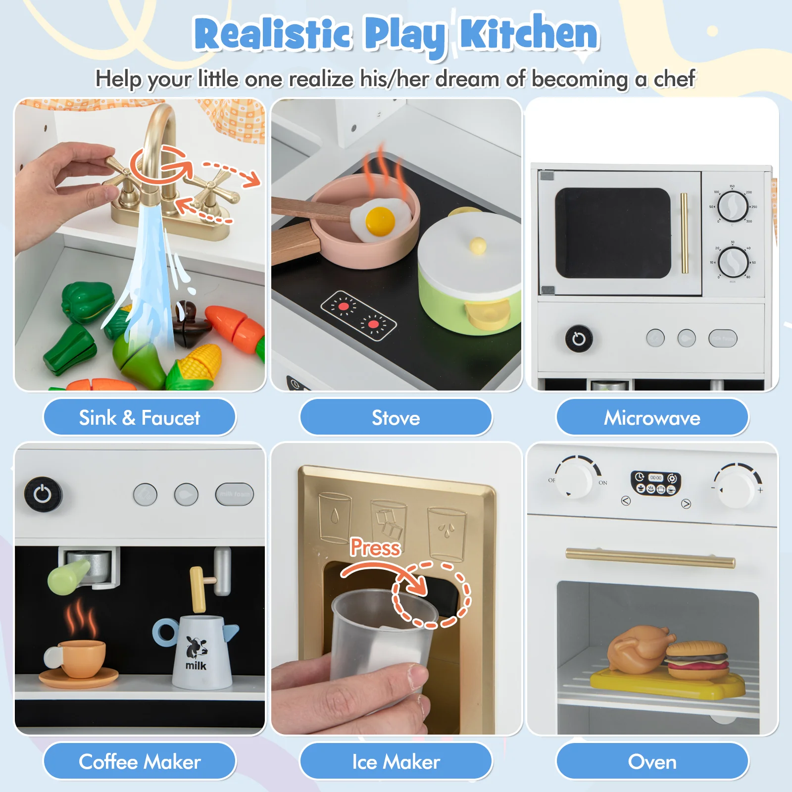Kids Kitchen Playset with Microwave and Coffee Maker for Ages 3+ - Image 6