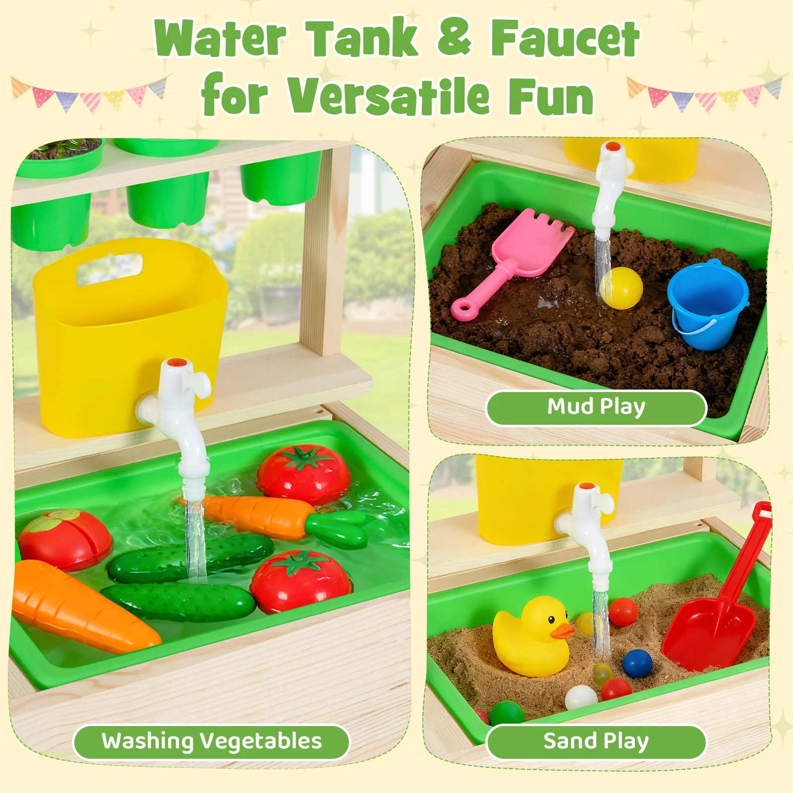 Kids Mud Kitchen Play Pretend Kitchen with Chalkboard for Kids Aged 3+ - Image 8