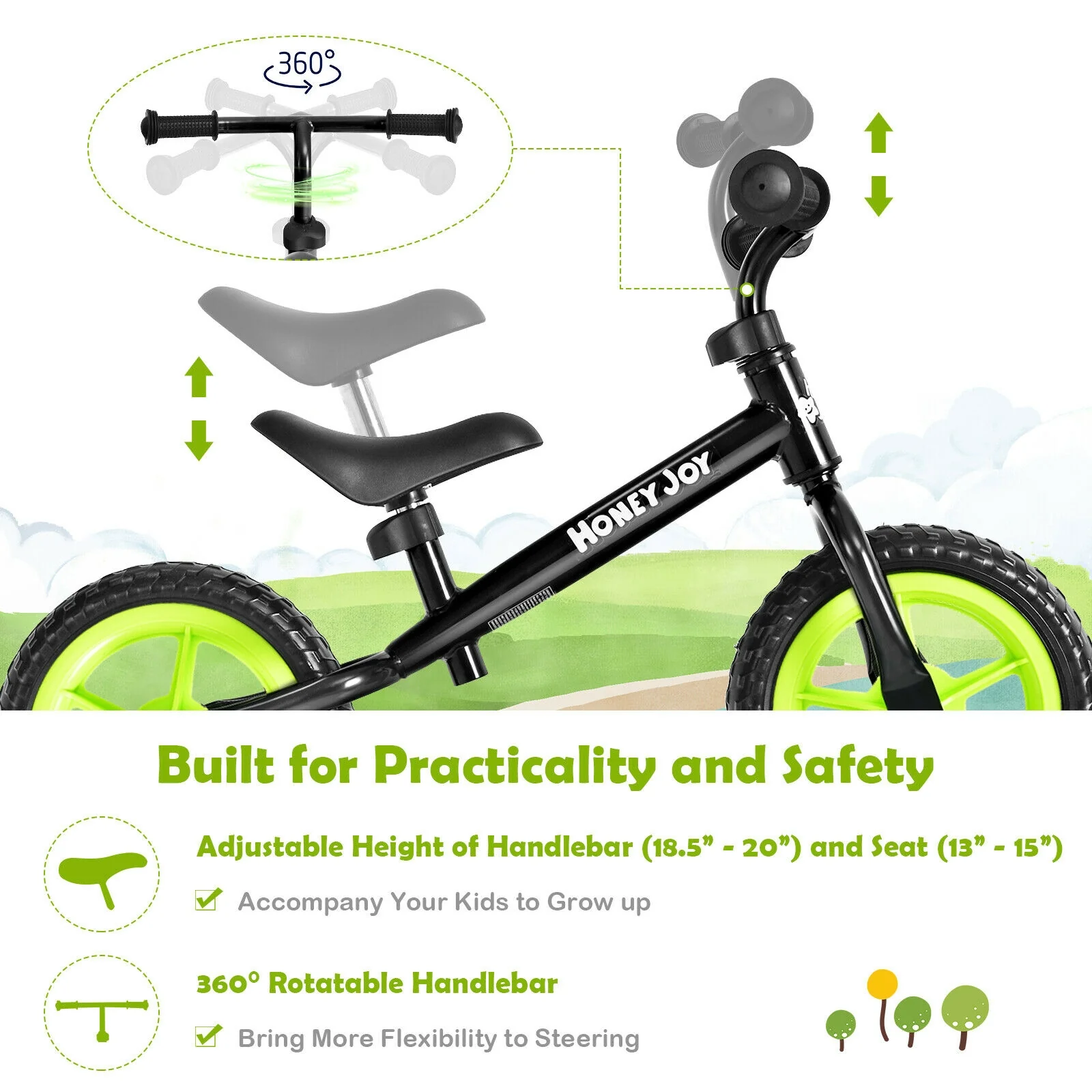 Kids No Pedal Balance Bike with Adjustable Handlebar and Seat - Image 7