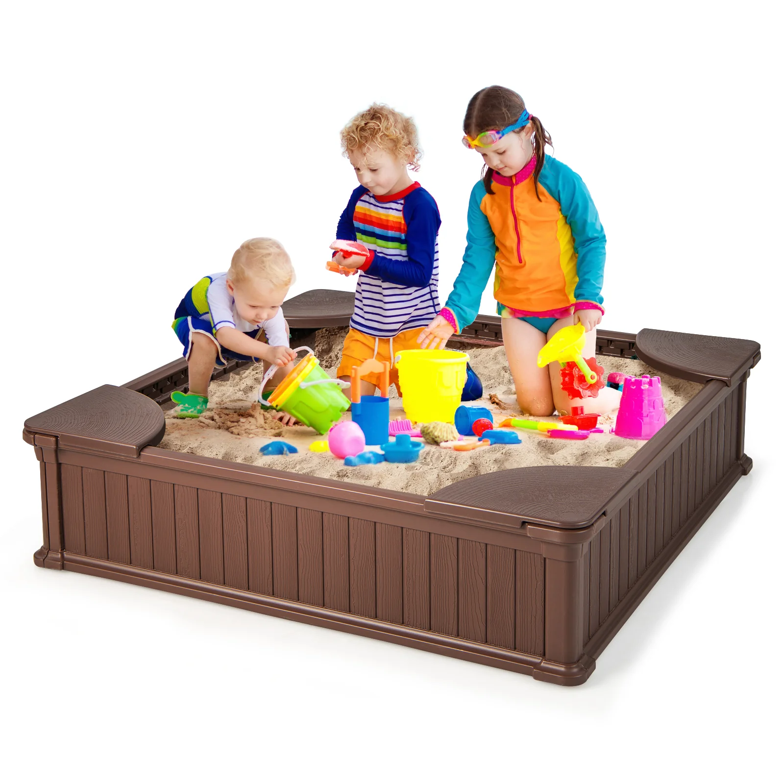 Kids Outdoor Sandbox with Oxford Cover and 4 Corner Seats - Image 3