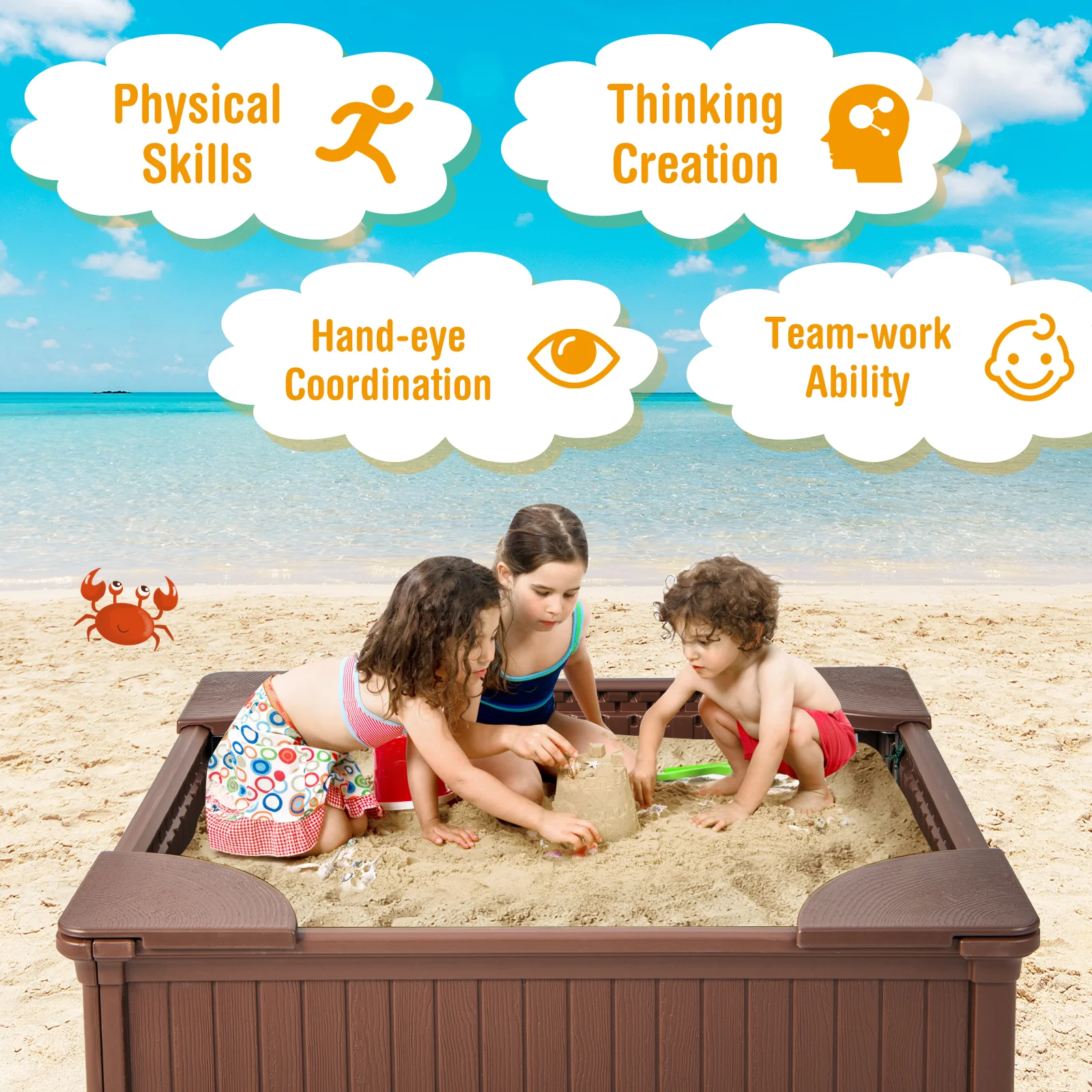 Kids Outdoor Sandbox with Oxford Cover and 4 Corner Seats - Image 7