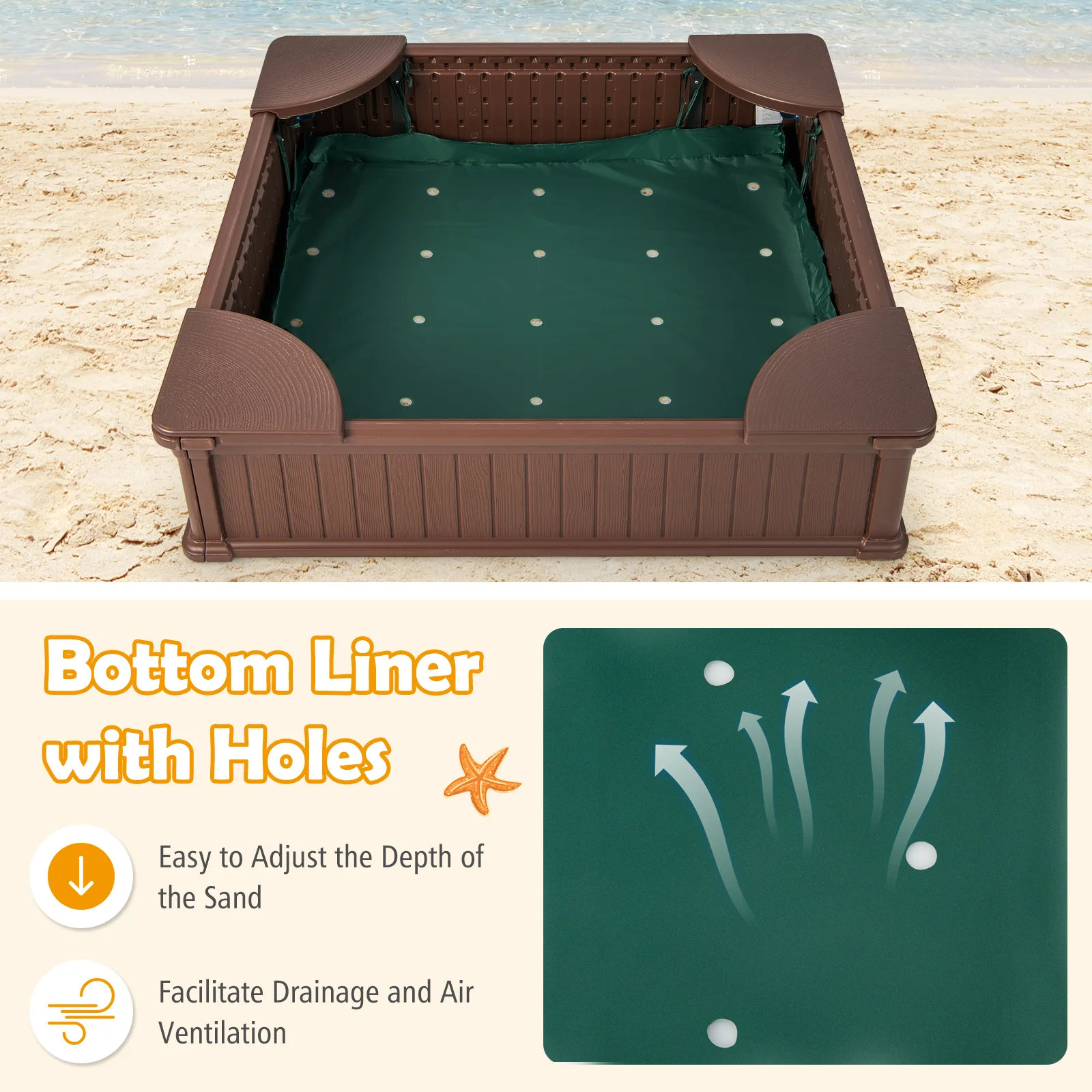 Kids Outdoor Sandbox with Oxford Cover and 4 Corner Seats - Image 8