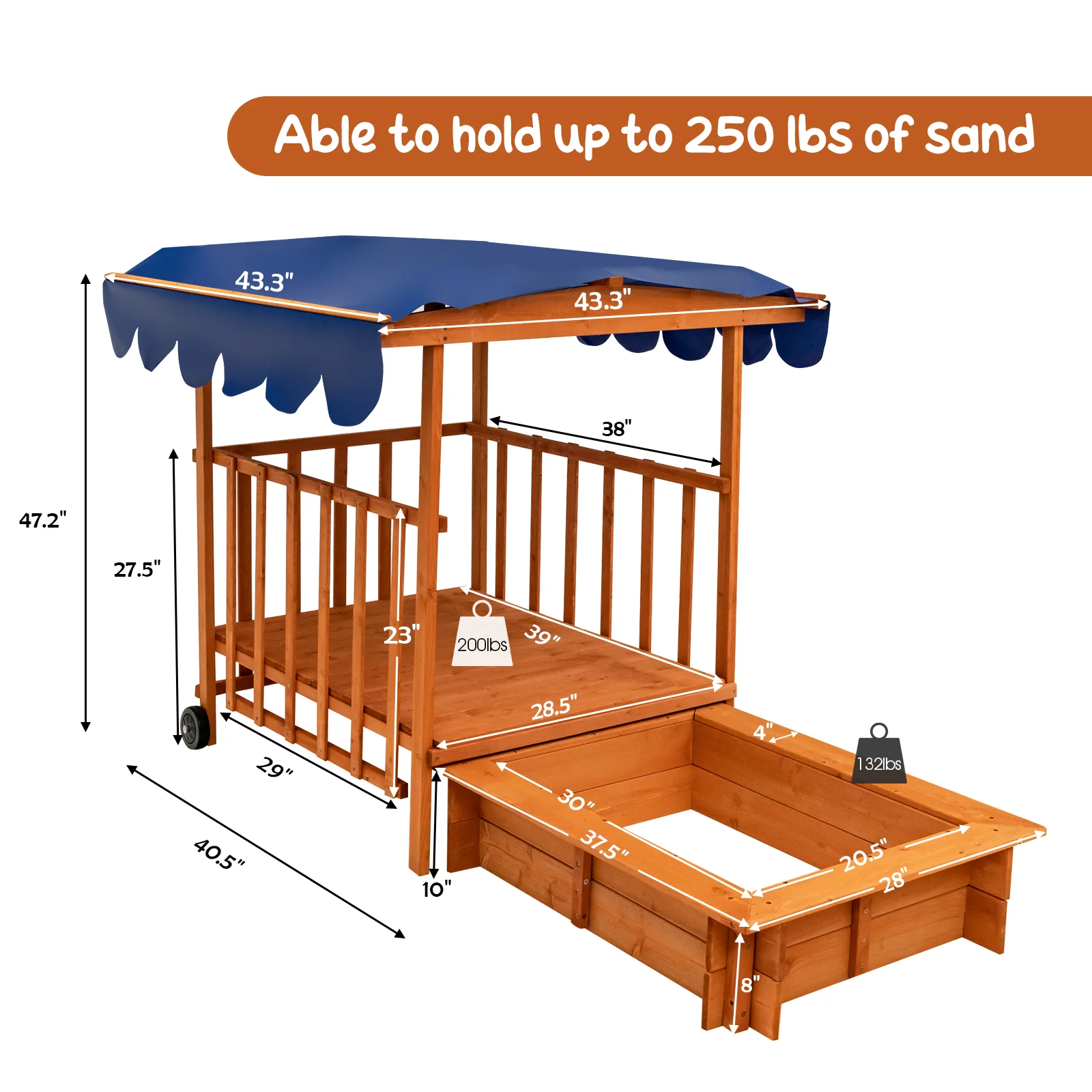 Kids Outdoor Wooden Retractable Sandbox with Cover and Built-in Wheels-Natural - Image 5