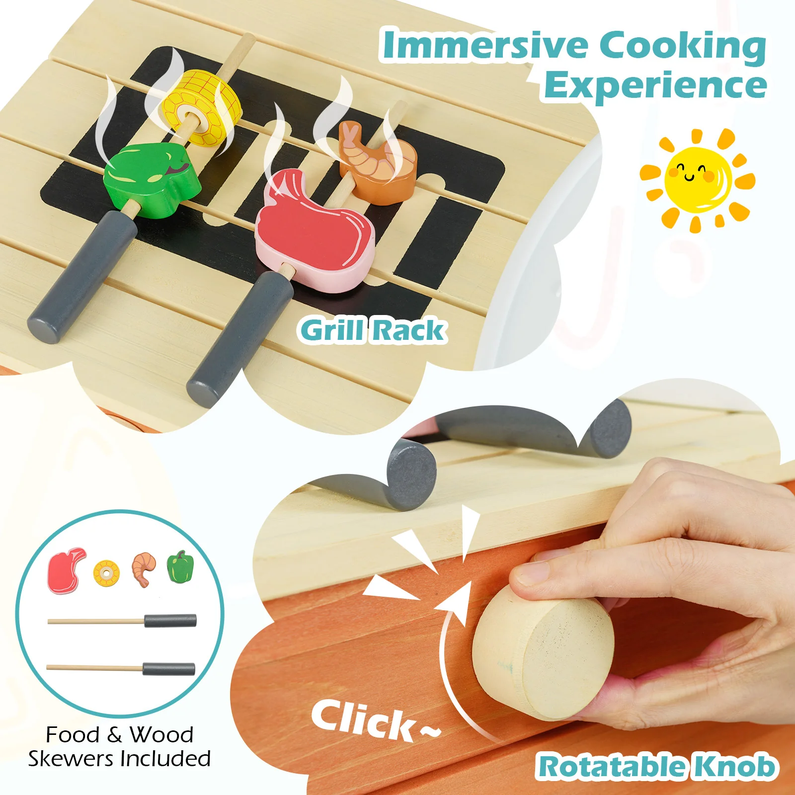 Kids Play Kitchen Set Wooden Kitchen Playset Chef Pretend Mud Kitchen-Blue - Image 6