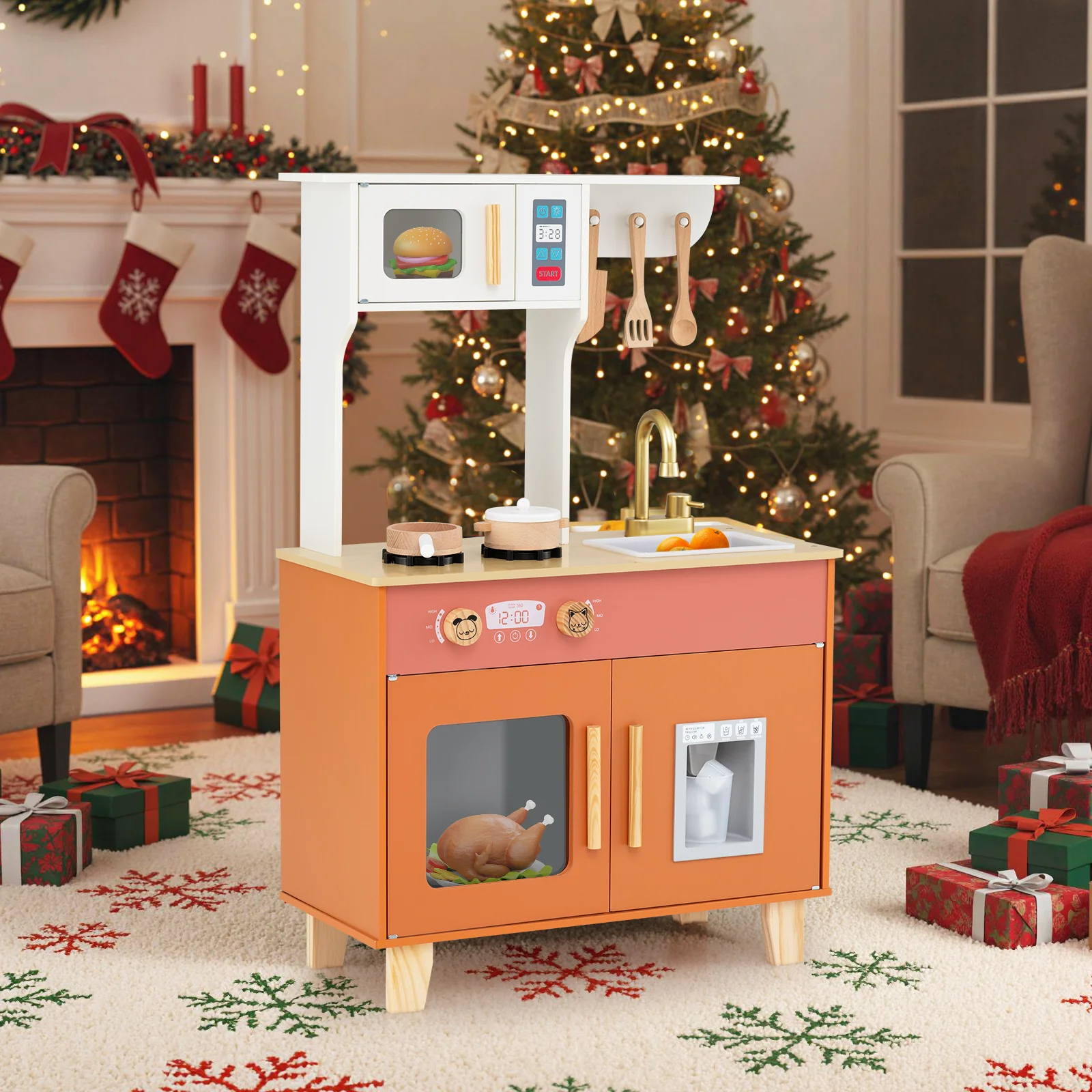 Kids Play Kitchen with Microwave and Rotation Knobs for Girls Boys Aged 3-6 - Image 9