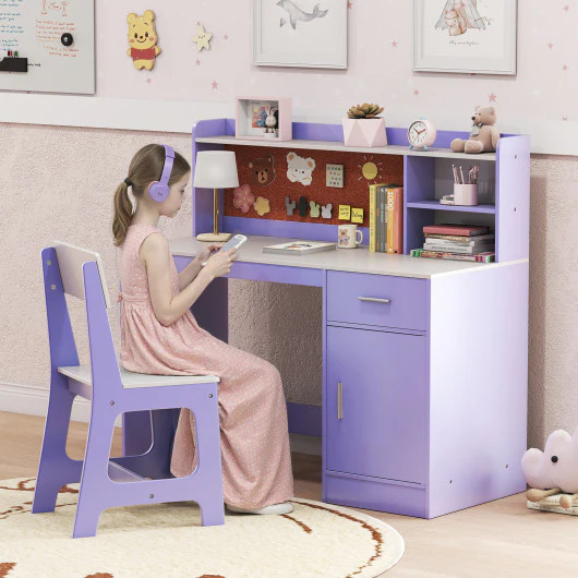 Kids Study Desk and Chair Set Student Table and Chair-Purple - Image 6