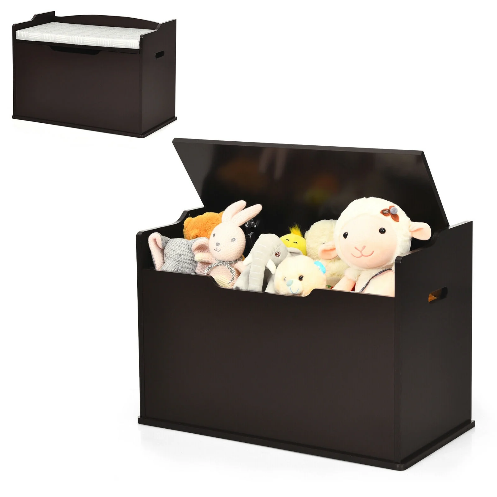 Kids Toy Wooden Flip-top Storage Box Chest Bench with Cushion Hinge - Image 12