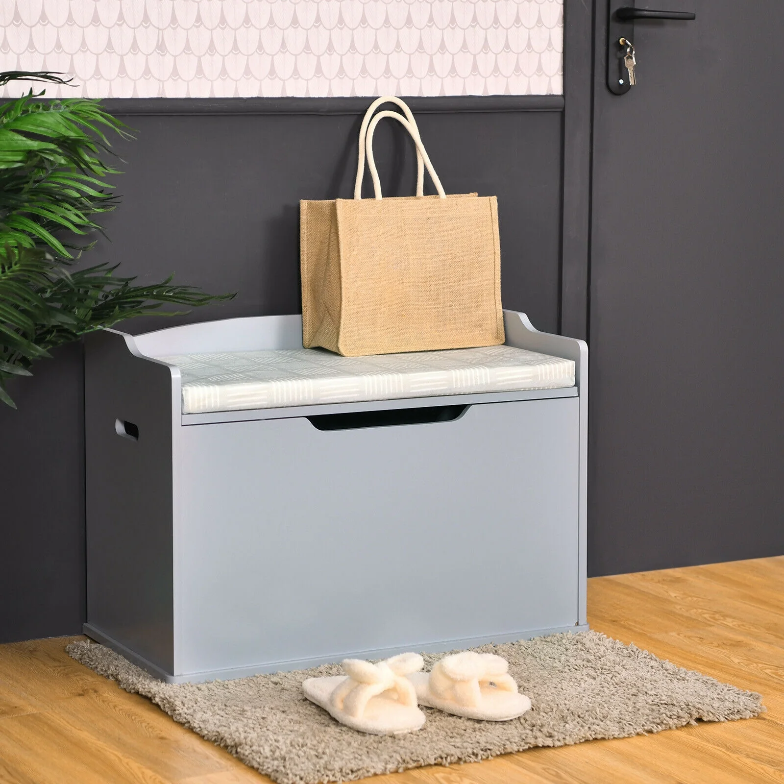 Kids Toy Wooden Flip-top Storage Box Chest Bench with Cushion Hinge - Image 23