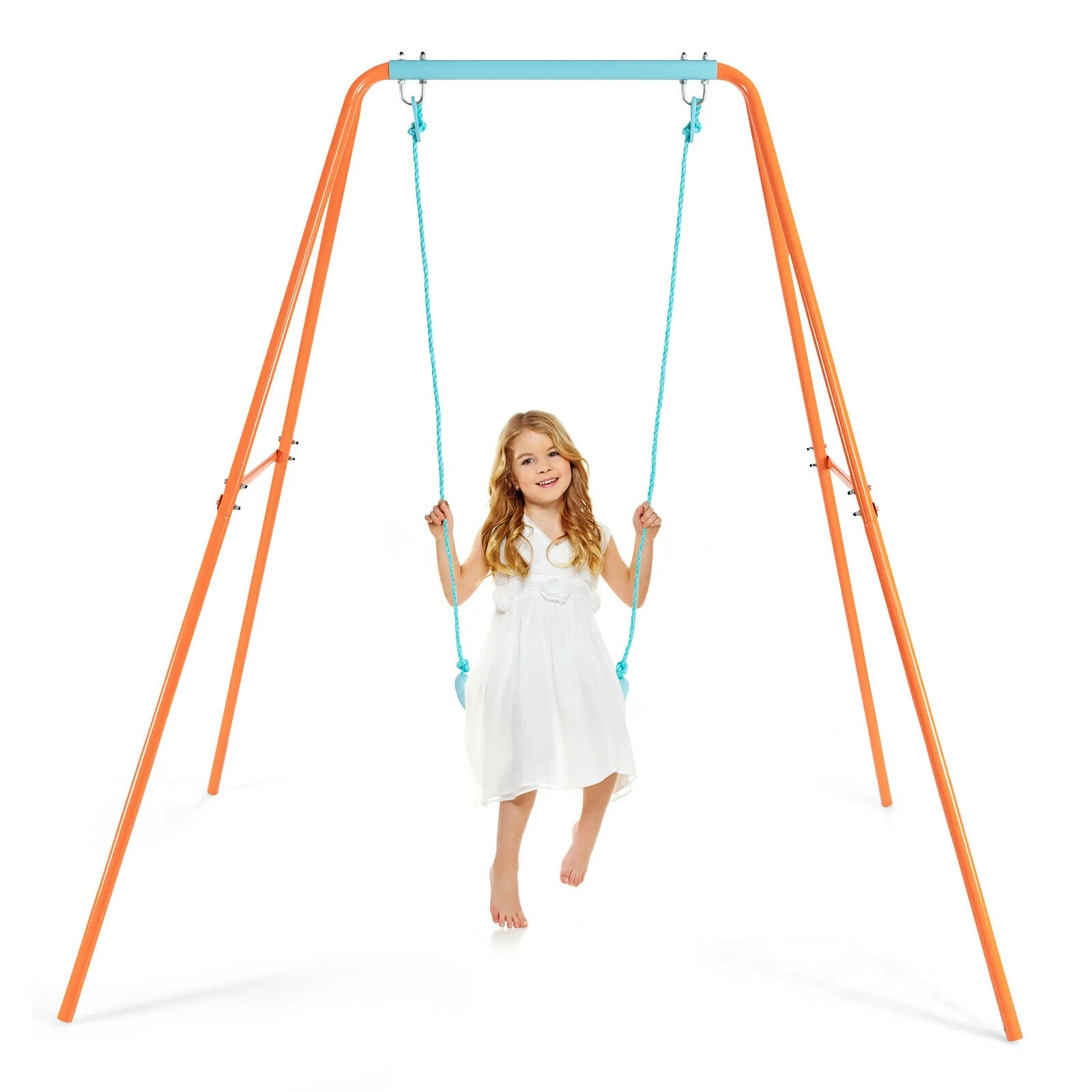 Outdoor Kids Swing Set with Heavy-Duty Metal A-Frame and Ground Stakes - Image 12
