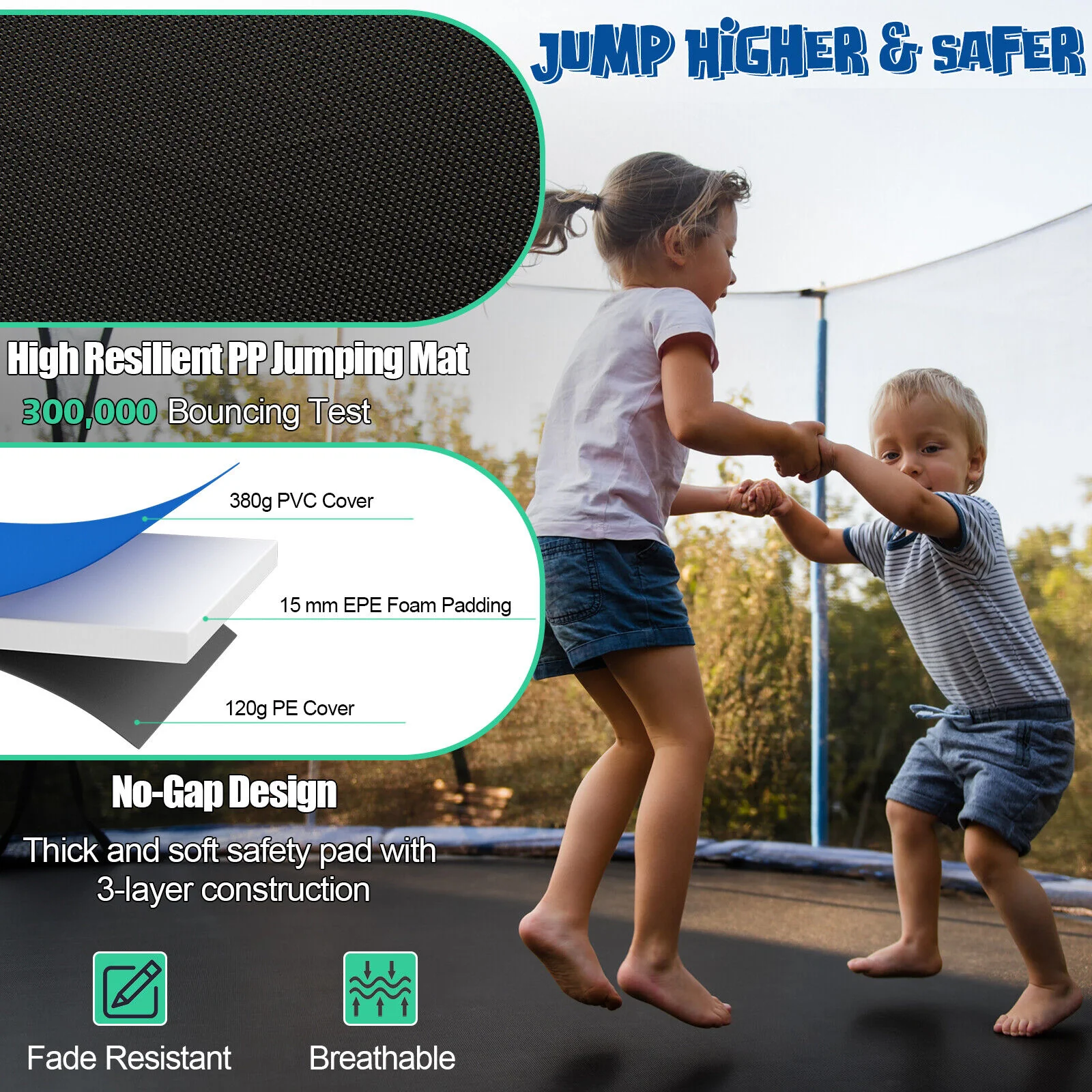 Outdoor Recreational Trampoline with Ladder and Enclosure Net - Image 8