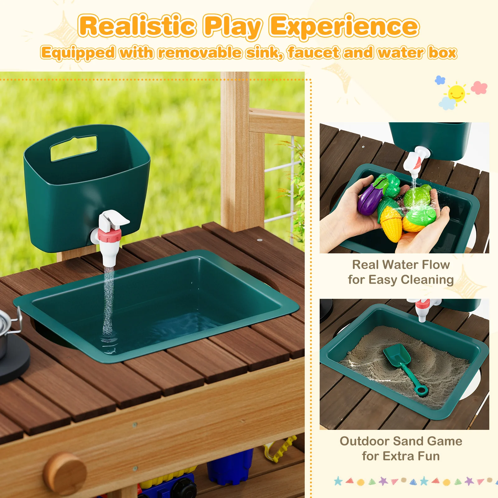 Play Kitchen for Kids Wooden Toy Kitchen Playset Pretend Mud Kitchen - Image 14
