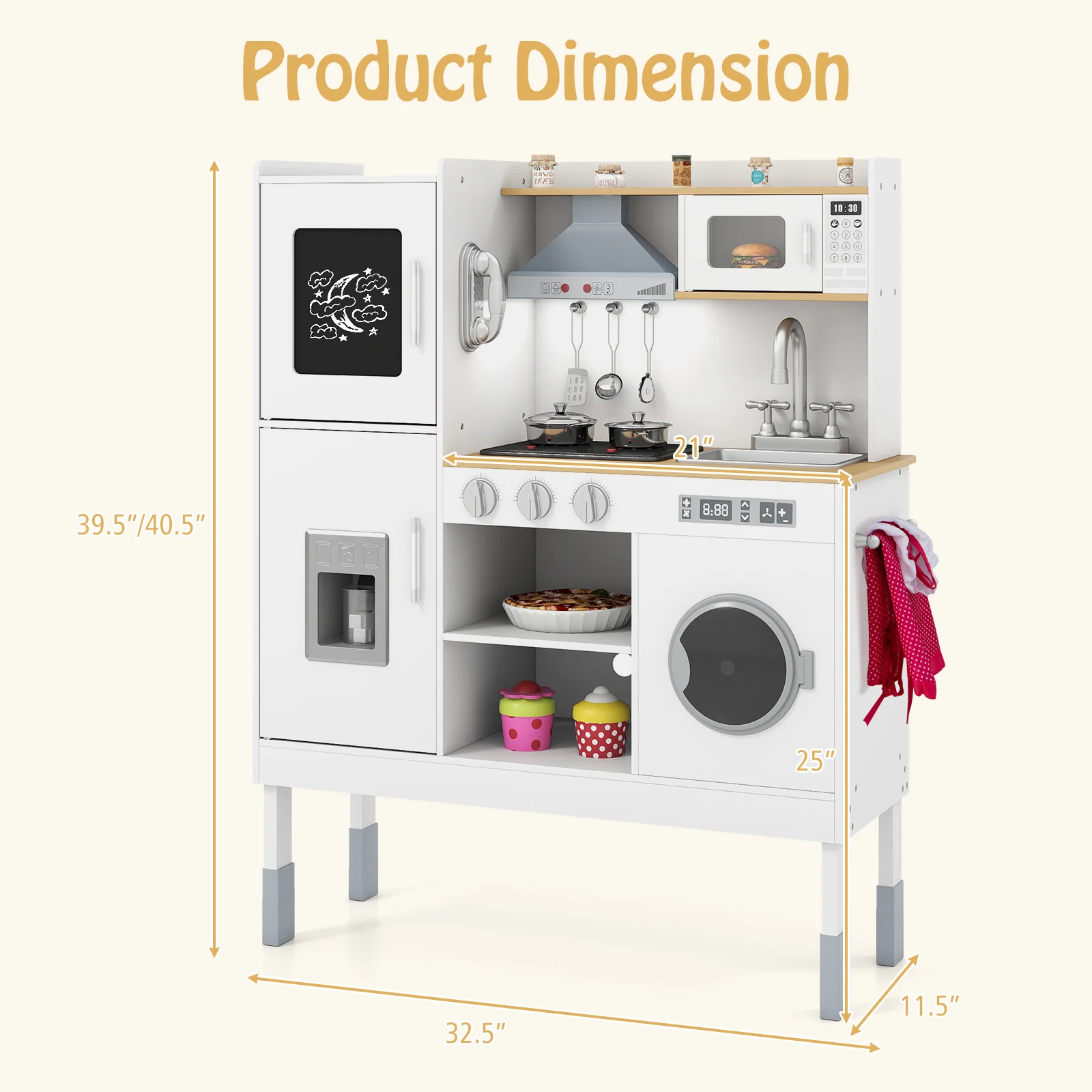 Pretend Play Kitchen Toy Kitchen Playset with Range Hood Ice Maker and Telephone - Image 5