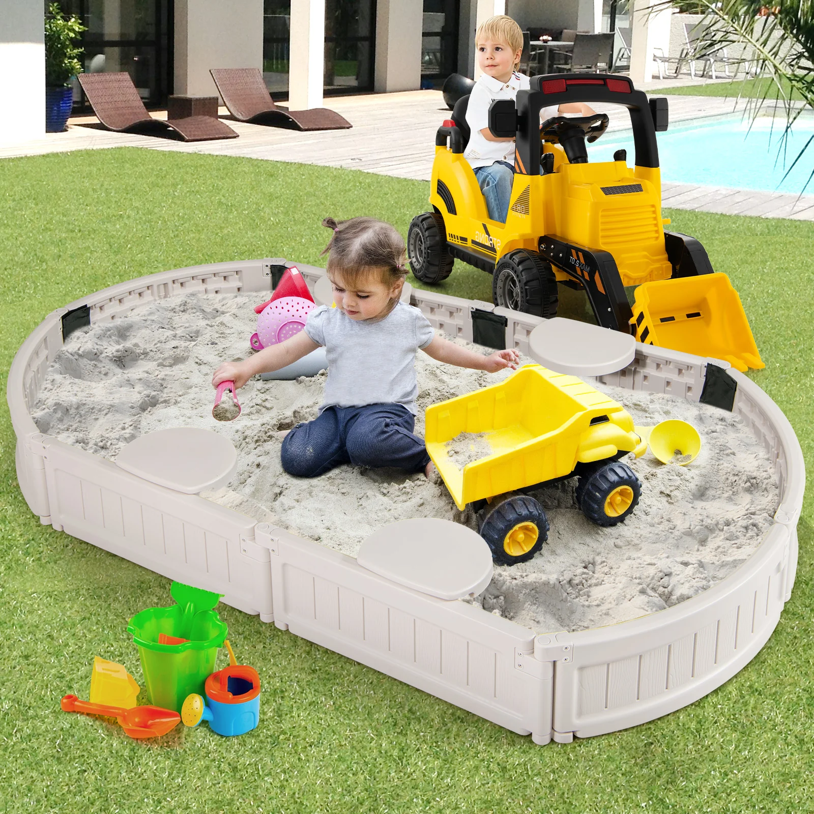Sandbox with Built-in Corner Seat and Bottom Liner - Image 10