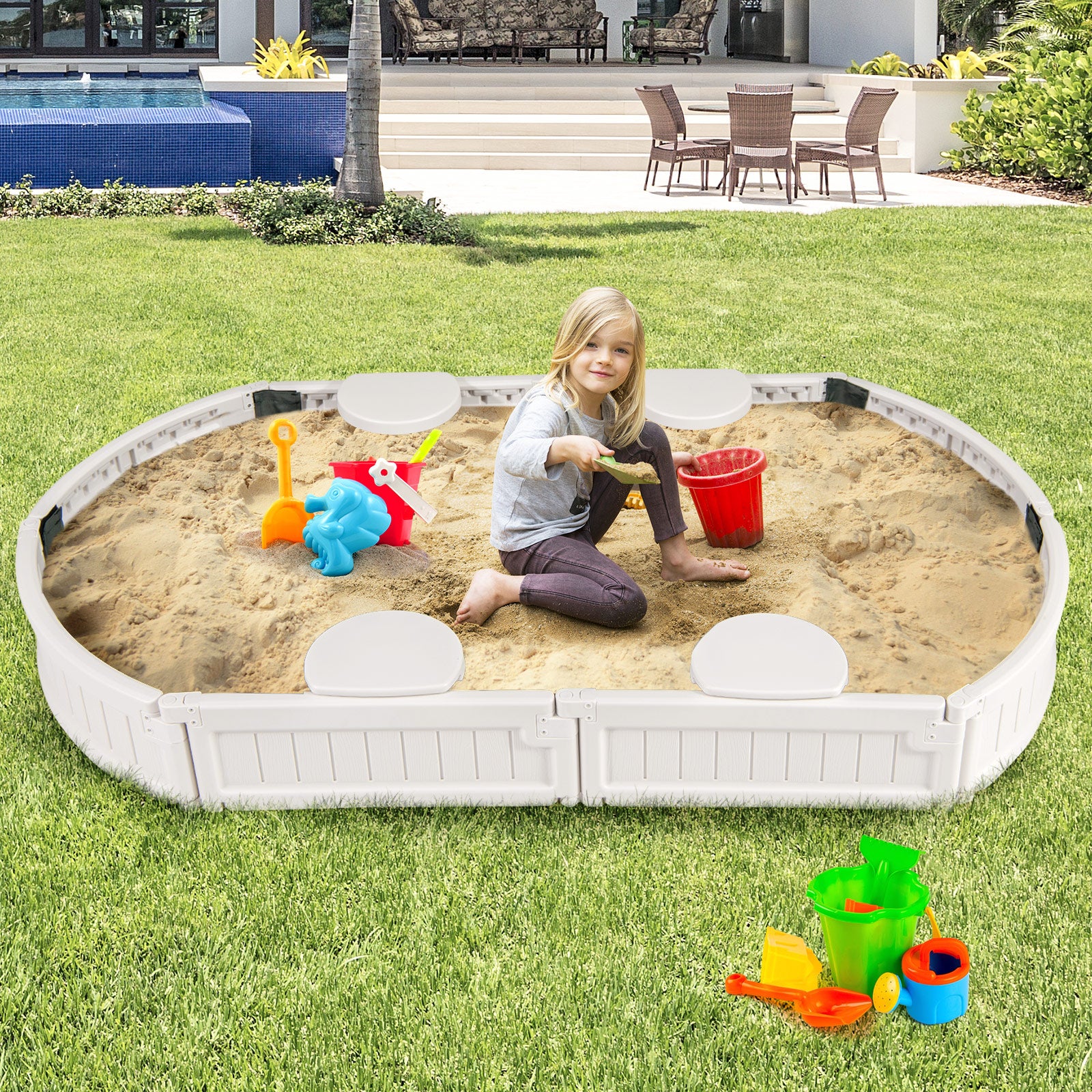 Sandbox with Built-in Corner Seat and Bottom Liner - Image 14