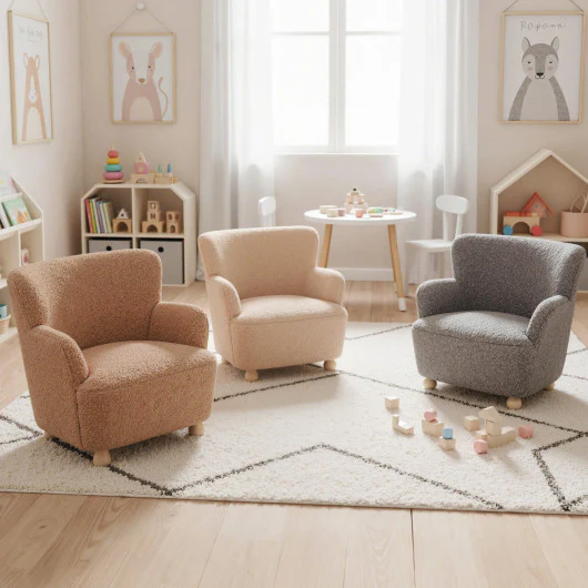 Sherpa Kids Sofa Comfy Toddler Armchair with Solid Rubber Wood Legs-Pink - Image 6