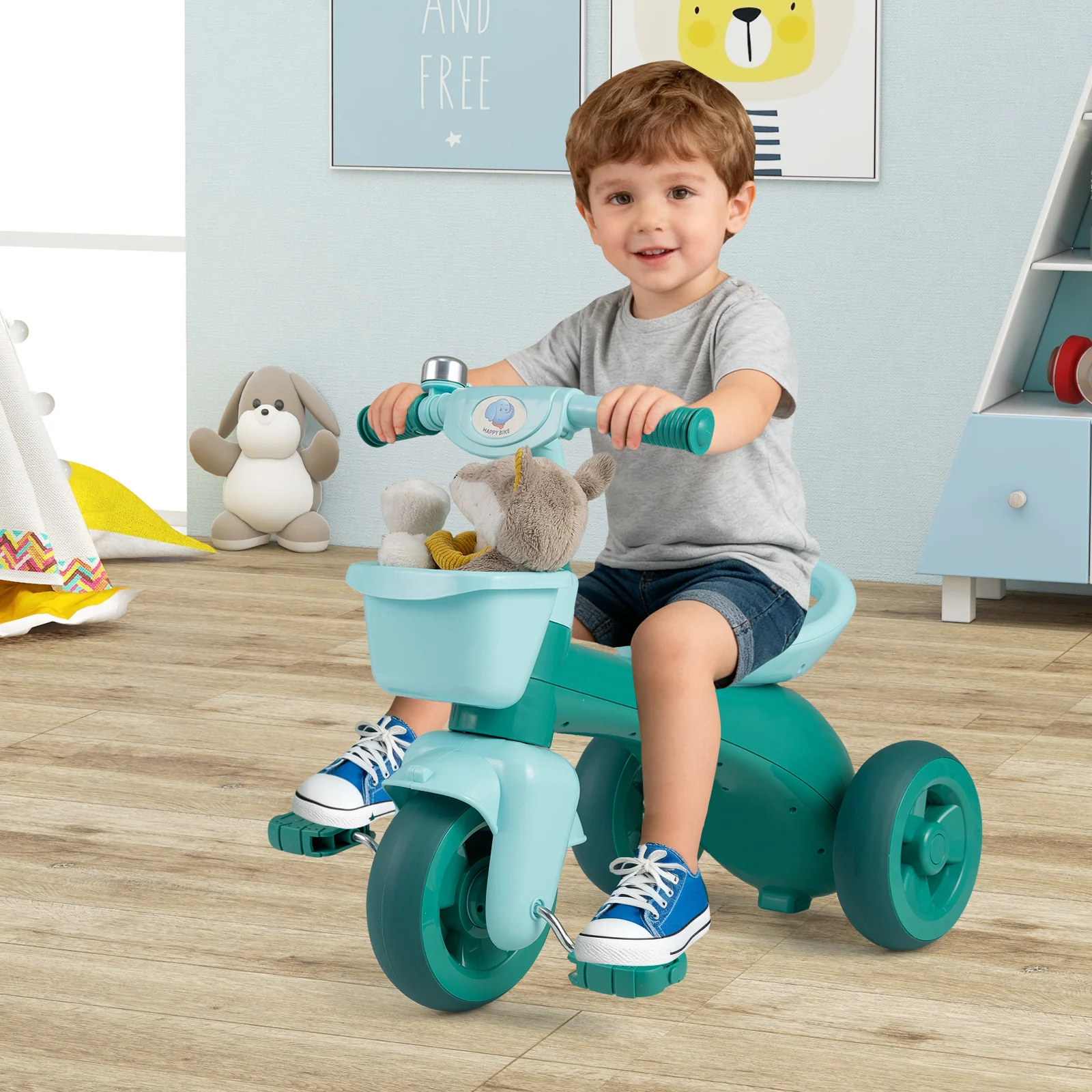 Toddler Tricycle with Limited Steering with Front Baskets and Bell - Image 10