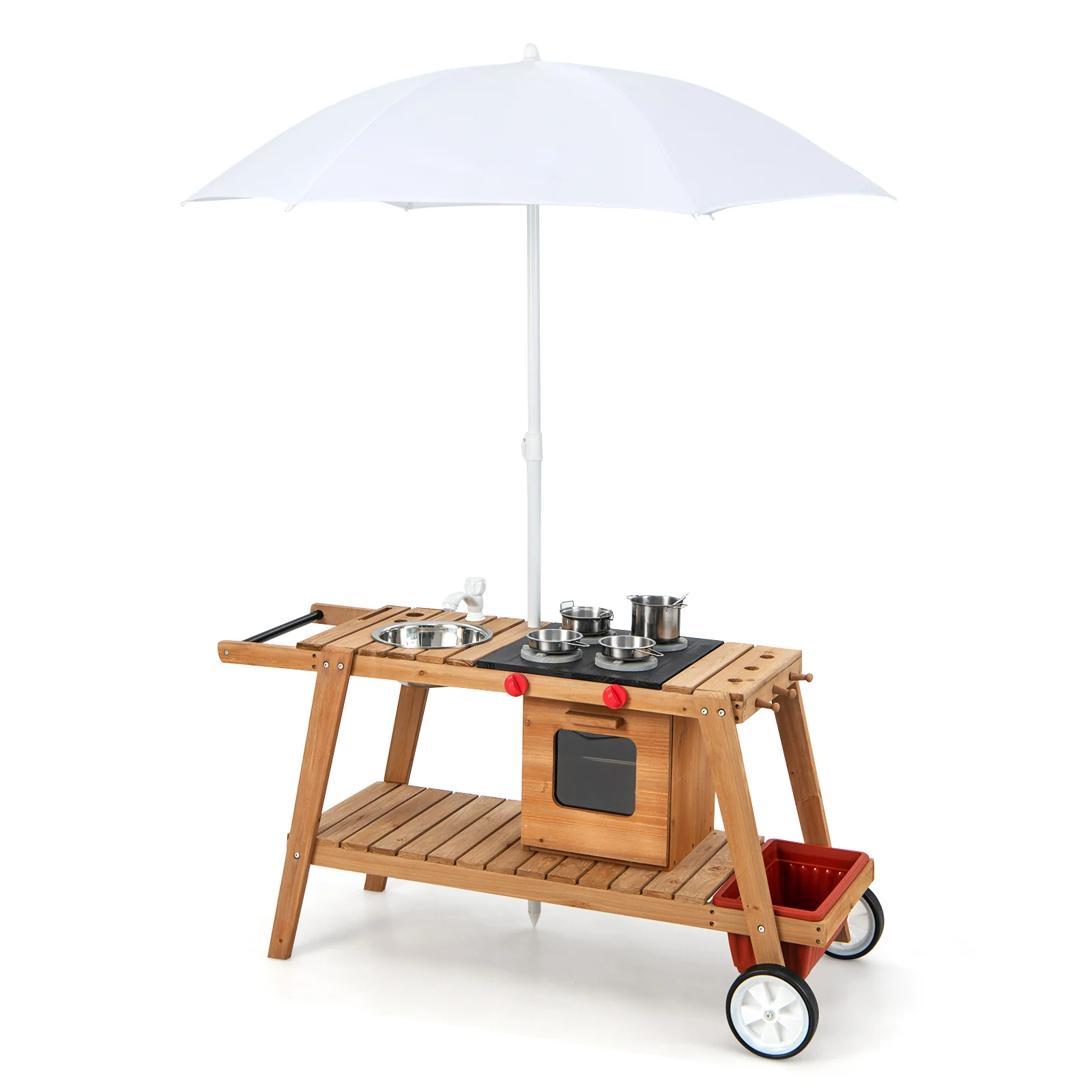 Wooden Play Cart with Sun Proof Umbrella for Toddlers Over 3 Years Old - Image 6
