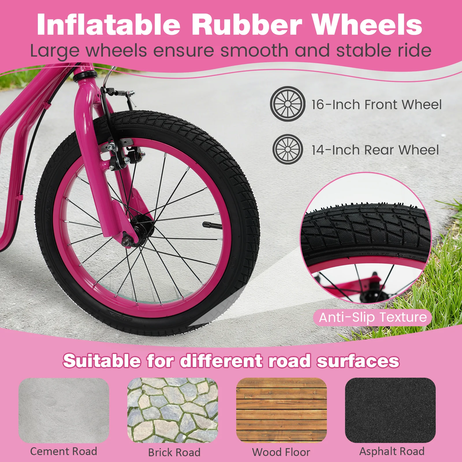 Youth Scooter with Adjustable Handlebar and 16/14-Inch Inflatable Wheels for Age 8+ Years Old - Image 16